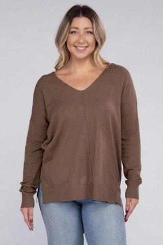 ZENANA Plus Garment Dyed Front Seam Sweater - SwagglyLife Home & Fashion