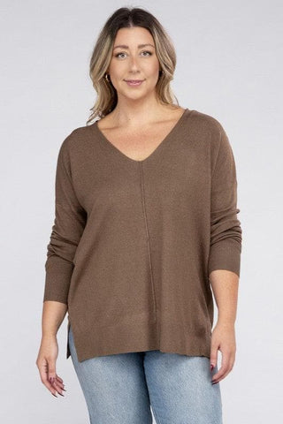 ZENANA Plus Garment Dyed Front Seam Sweater - SwagglyLife Home & Fashion