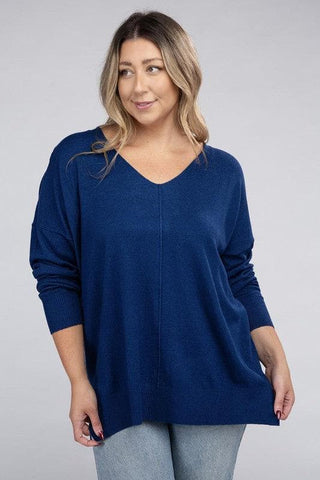 ZENANA Plus Garment Dyed Front Seam Sweater - SwagglyLife Home & Fashion