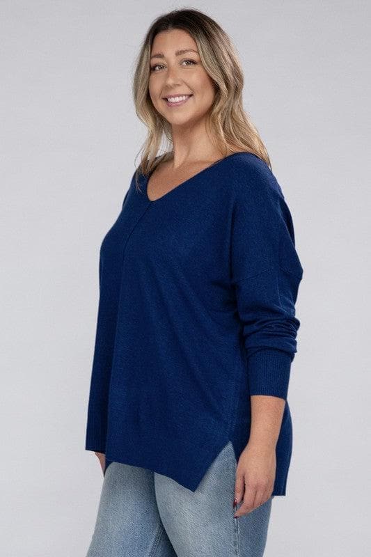 ZENANA Plus Garment Dyed Front Seam Sweater - SwagglyLife Home & Fashion