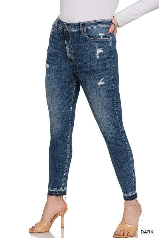 ZENANA Plus High Rise Distressed Cropped Skinny Denim Jeans - SwagglyLife Home & Fashion