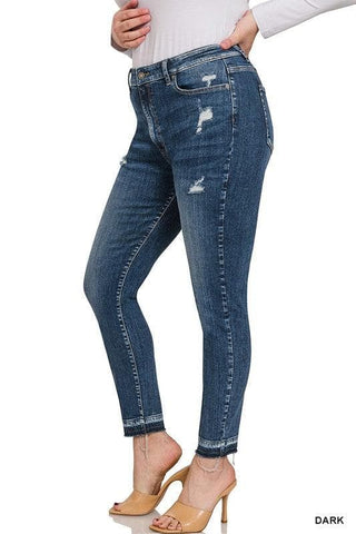 ZENANA Plus High Rise Distressed Cropped Skinny Denim Jeans - SwagglyLife Home & Fashion