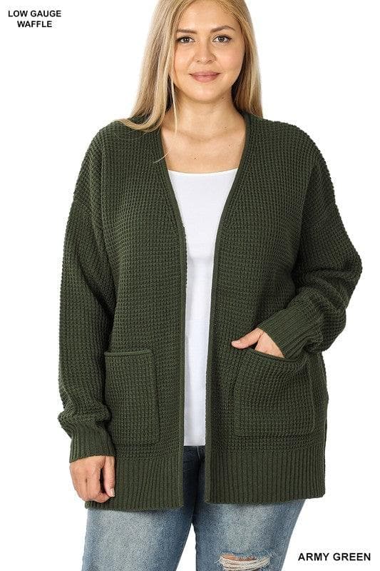 ZENANA Plus Low Gauge Waffle Open Cardigan Sweater - SwagglyLife Home & Fashion