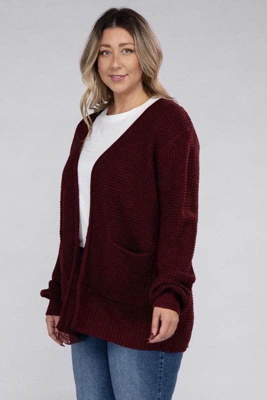 ZENANA PLUS Low Gauge Waffle Open Cardigan Sweater, Multiple Colors - SwagglyLife Home & Fashion