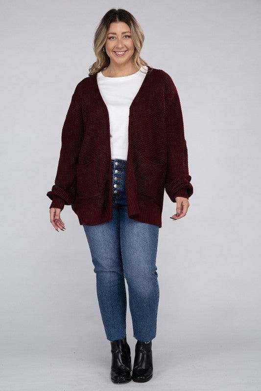 ZENANA PLUS Low Gauge Waffle Open Cardigan Sweater, Multiple Colors - SwagglyLife Home & Fashion