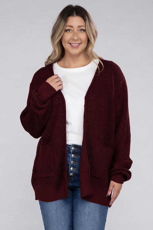 ZENANA PLUS Low Gauge Waffle Open Cardigan Sweater, Multiple Colors - SwagglyLife Home & Fashion