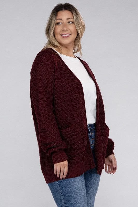 ZENANA PLUS Low Gauge Waffle Open Cardigan Sweater, Multiple Colors - SwagglyLife Home & Fashion