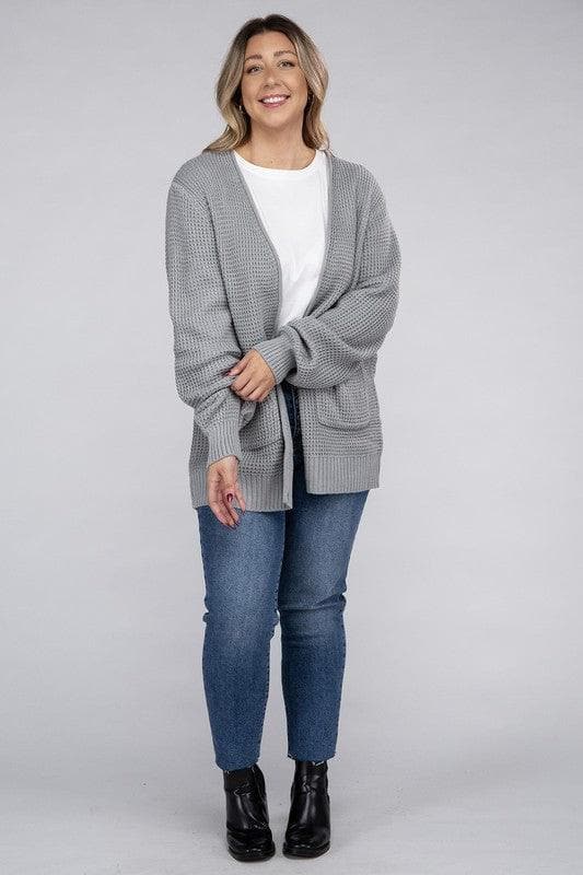 ZENANA PLUS Low Gauge Waffle Open Cardigan Sweater, Multiple Colors - SwagglyLife Home & Fashion