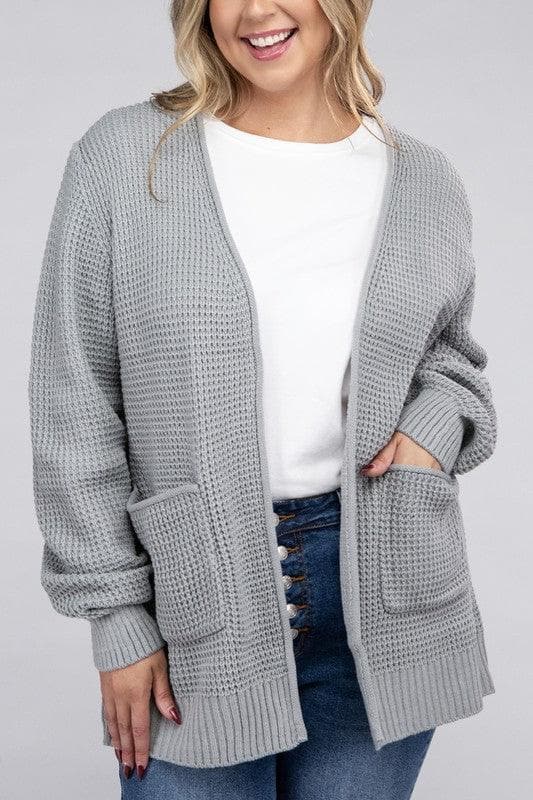 ZENANA PLUS Low Gauge Waffle Open Cardigan Sweater, Multiple Colors - SwagglyLife Home & Fashion