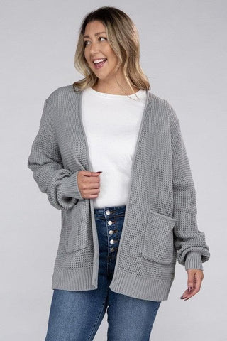 ZENANA PLUS Low Gauge Waffle Open Cardigan Sweater, Multiple Colors - SwagglyLife Home & Fashion