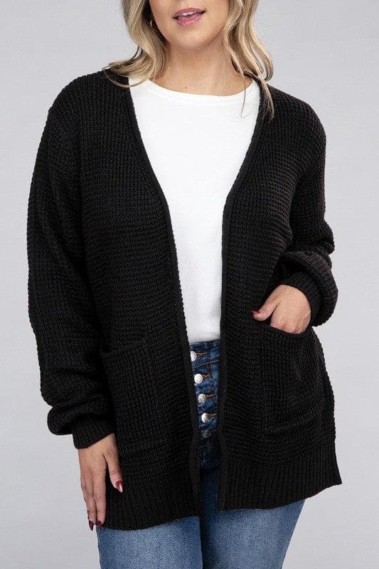 ZENANA PLUS Low Gauge Waffle Open Cardigan Sweater, Multiple Colors - SwagglyLife Home & Fashion