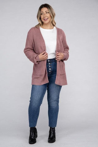 ZENANA PLUS Low Gauge Waffle Open Cardigan Sweater, Multiple Colors - SwagglyLife Home & Fashion