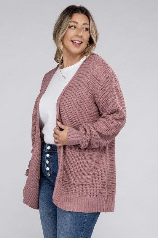 ZENANA PLUS Low Gauge Waffle Open Cardigan Sweater, Multiple Colors - SwagglyLife Home & Fashion