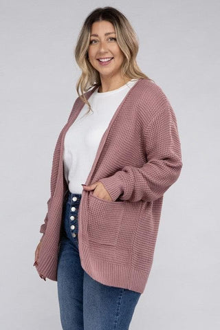 ZENANA PLUS Low Gauge Waffle Open Cardigan Sweater, Multiple Colors - SwagglyLife Home & Fashion