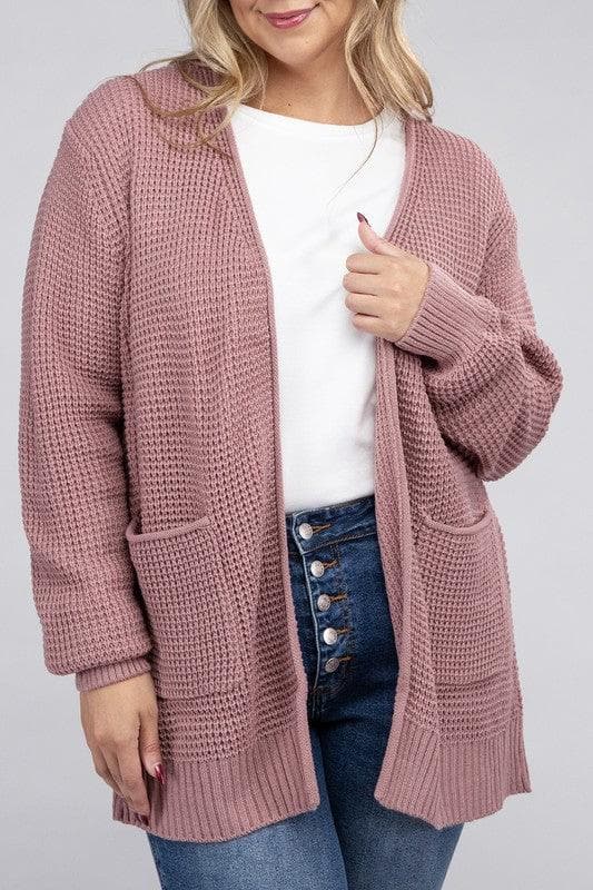 ZENANA PLUS Low Gauge Waffle Open Cardigan Sweater, Multiple Colors - SwagglyLife Home & Fashion