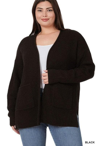 ZENANA Plus Low Gauge Waffle Open Cardigan Sweater - SwagglyLife Home & Fashion