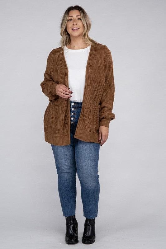 ZENANA PLUS Low Gauge Waffle Open Cardigan Sweater, Multiple Colors - SwagglyLife Home & Fashion