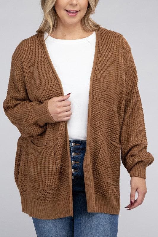 ZENANA PLUS Low Gauge Waffle Open Cardigan Sweater, Multiple Colors - SwagglyLife Home & Fashion