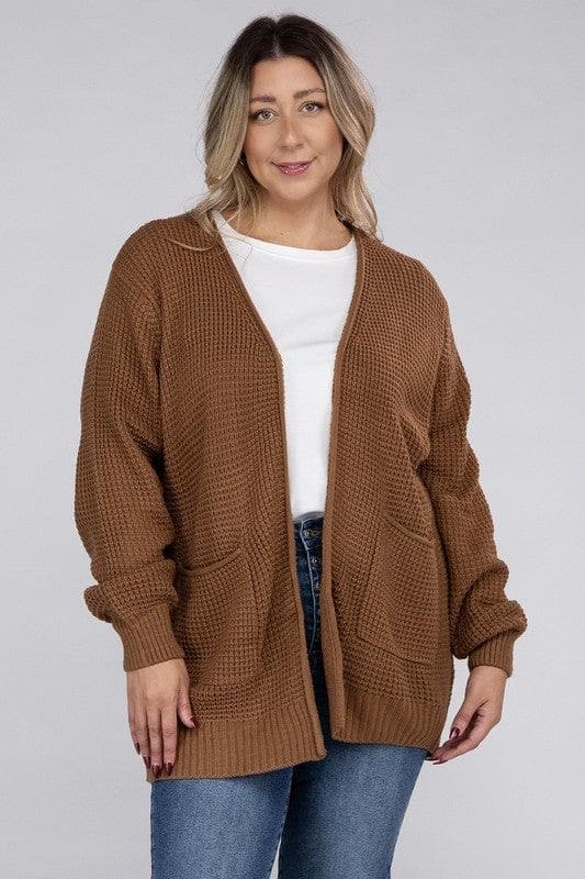 ZENANA PLUS Low Gauge Waffle Open Cardigan Sweater, Multiple Colors - SwagglyLife Home & Fashion