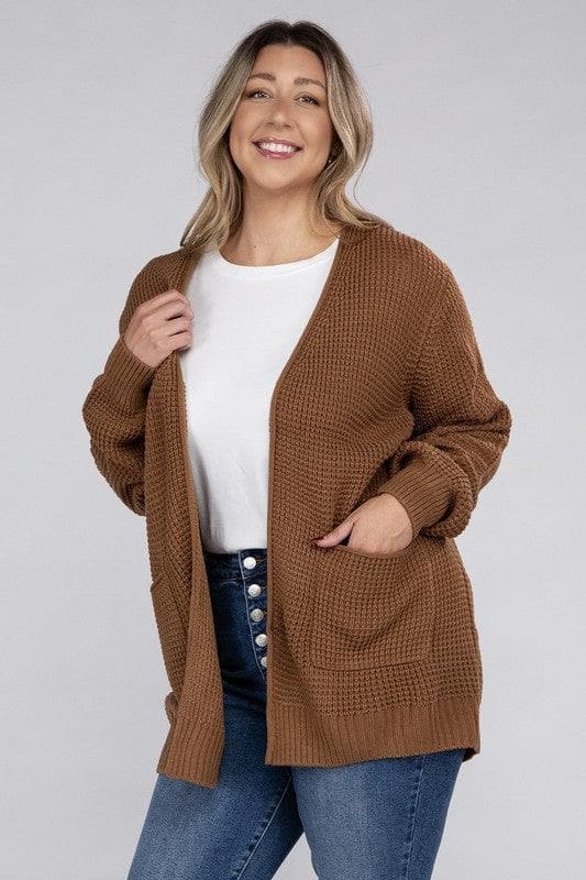 ZENANA PLUS Low Gauge Waffle Open Cardigan Sweater, Multiple Colors - SwagglyLife Home & Fashion