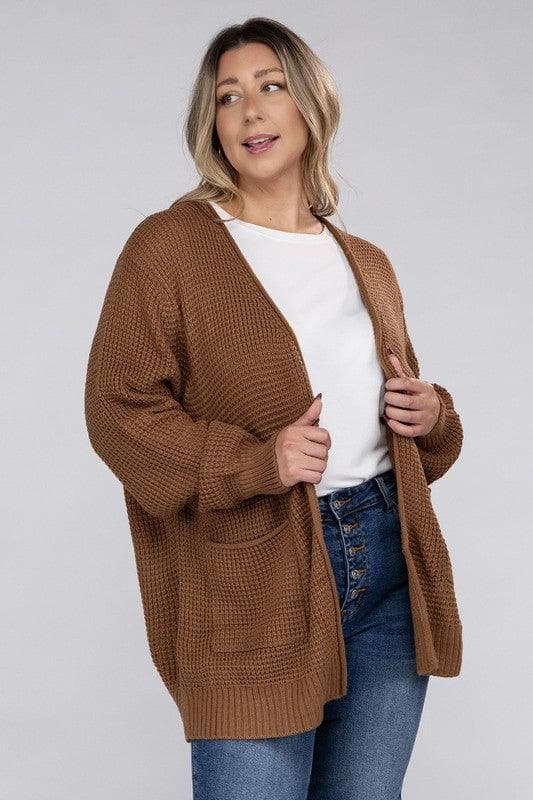 ZENANA PLUS Low Gauge Waffle Open Cardigan Sweater, Multiple Colors - SwagglyLife Home & Fashion