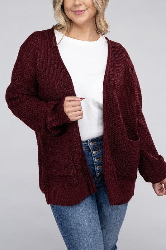 ZENANA PLUS Low Gauge Waffle Open Cardigan Sweater, Multiple Colors - SwagglyLife Home & Fashion