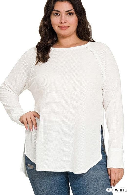 ZENANA Plus Melange Baby Waffle Long Sleeve Top - SwagglyLife Home & Fashion