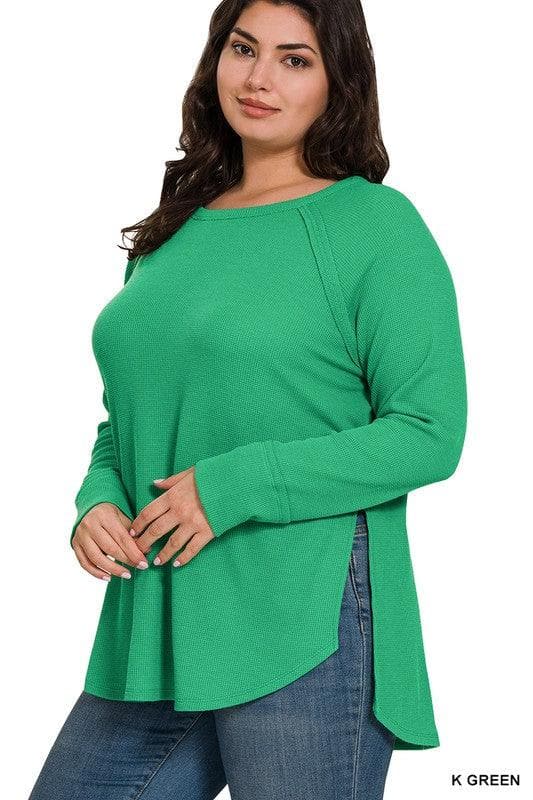 ZENANA Plus Melange Baby Waffle Long Sleeve Top - SwagglyLife Home & Fashion