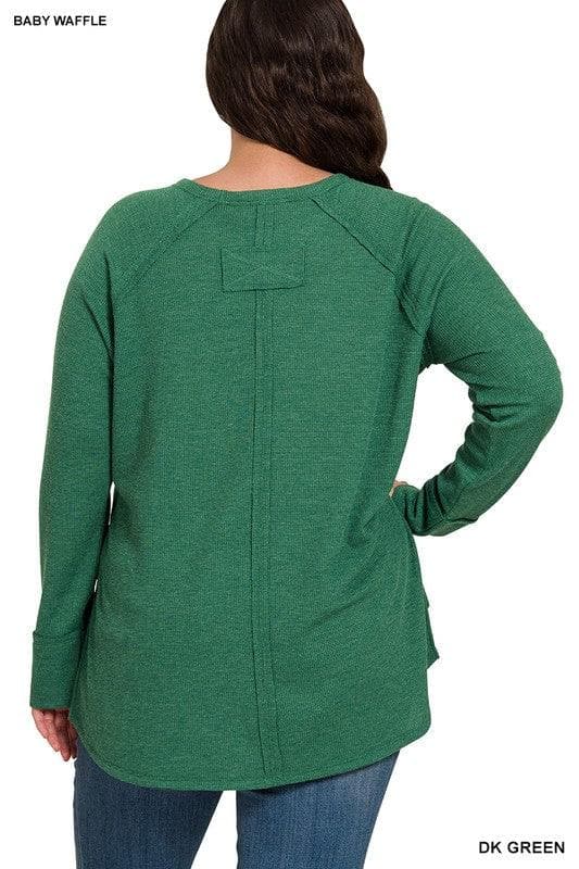 ZENANA Plus Melange Baby Waffle Long Sleeve Top - SwagglyLife Home & Fashion