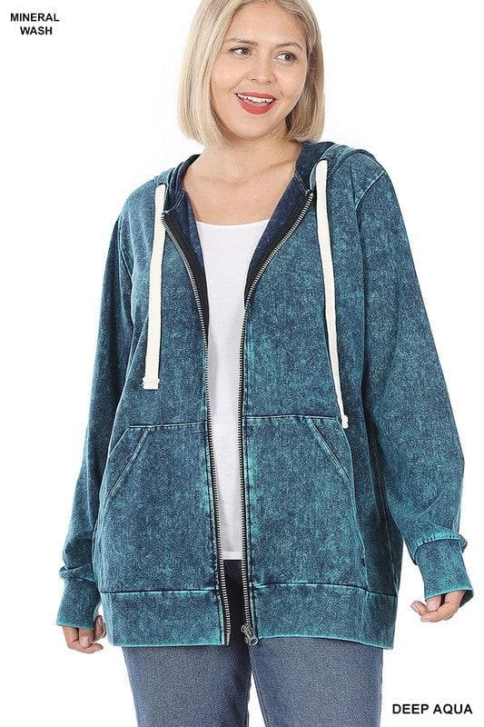 ZENANA Plus Mineral Wash Zippers Hoodie Jacket - SwagglyLife Home & Fashion