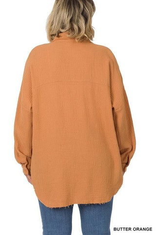 ZENANA Plus Oversized Raw Edge Shirt - SwagglyLife Home & Fashion