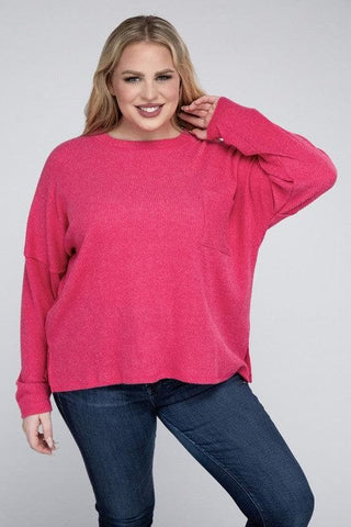 ZENANA Plus Ribbed Brushed Melange Hacci Sweater - SwagglyLife Home & Fashion