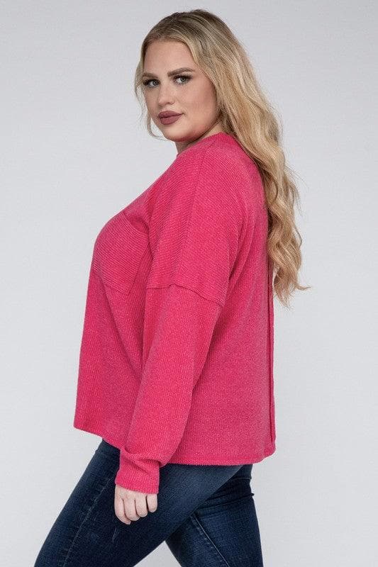 ZENANA Plus Ribbed Brushed Melange Hacci Sweater - SwagglyLife Home & Fashion