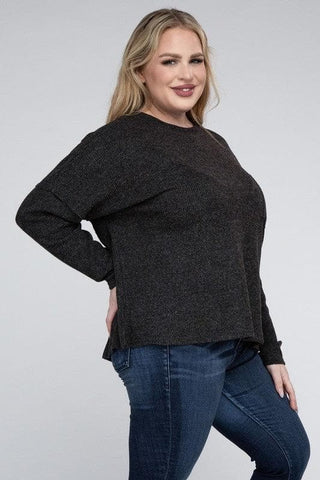 ZENANA Plus Ribbed Brushed Melange Hacci Sweater - SwagglyLife Home & Fashion