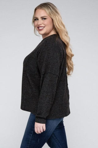 ZENANA Plus Ribbed Brushed Melange Hacci Sweater - SwagglyLife Home & Fashion