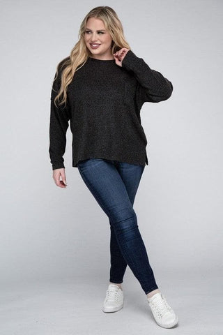 ZENANA Plus Ribbed Brushed Melange Hacci Sweater - SwagglyLife Home & Fashion