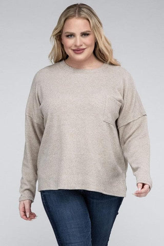 ZENANA Plus Ribbed Brushed Melange Hacci Sweater - SwagglyLife Home & Fashion