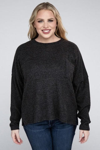 ZENANA Plus Ribbed Brushed Melange Hacci Sweater - SwagglyLife Home & Fashion