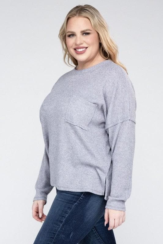 ZENANA Plus Ribbed Brushed Melange Hacci Sweater - SwagglyLife Home & Fashion