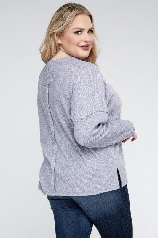 ZENANA Plus Ribbed Brushed Melange Hacci Sweater - SwagglyLife Home & Fashion