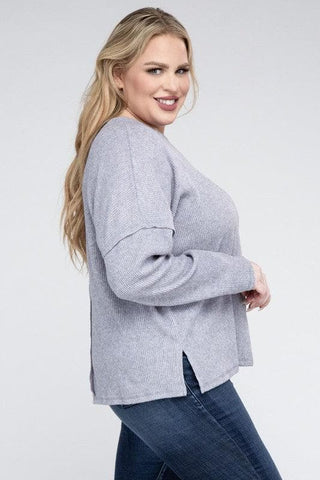 ZENANA Plus Ribbed Brushed Melange Hacci Sweater - SwagglyLife Home & Fashion