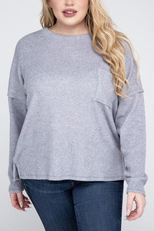 ZENANA Plus Ribbed Brushed Melange Hacci Sweater - SwagglyLife Home & Fashion