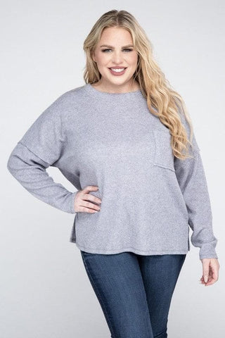 ZENANA Plus Ribbed Brushed Melange Hacci Sweater - SwagglyLife Home & Fashion