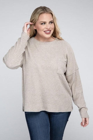 ZENANA Plus Ribbed Brushed Melange Hacci Sweater - SwagglyLife Home & Fashion