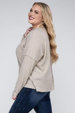 ZENANA Plus Ribbed Brushed Melange Hacci Sweater - SwagglyLife Home & Fashion