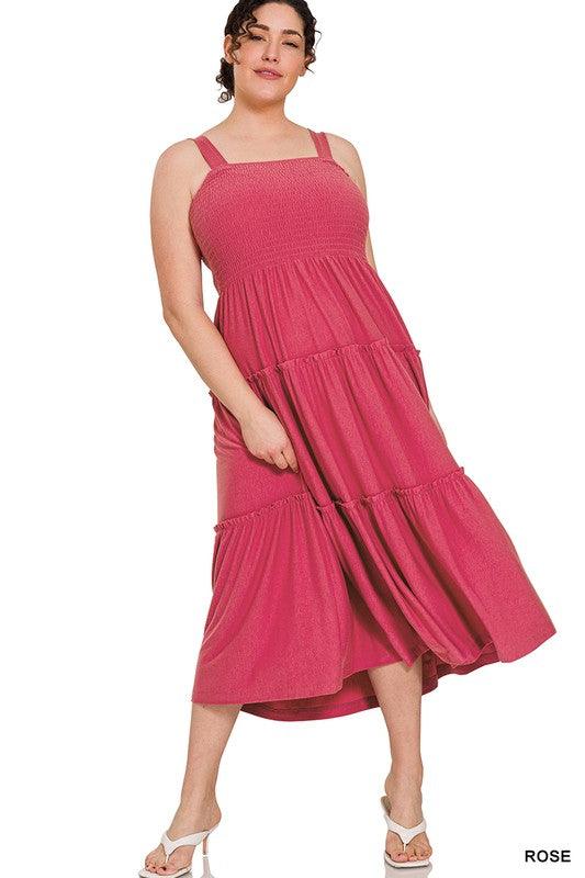 Zenana Plus Smocked Tiered Midi Dress - SwagglyLife Home & Fashion