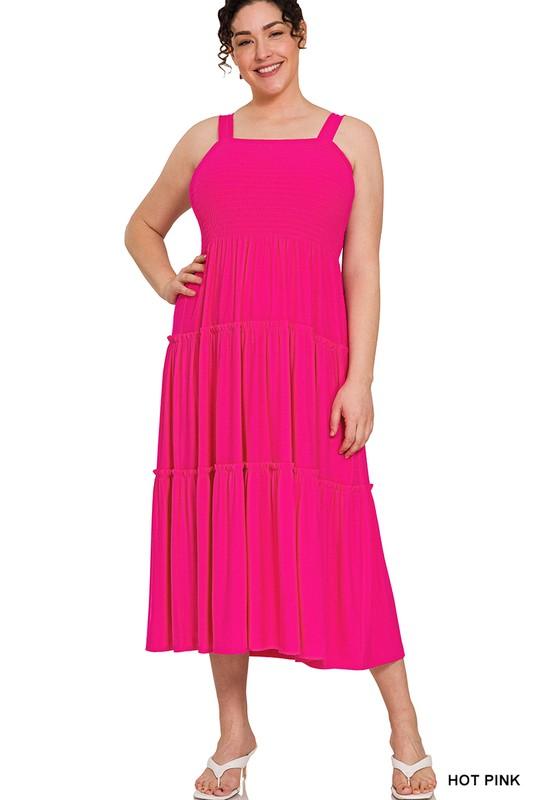 Zenana Plus Smocked Tiered Midi Dress - SwagglyLife Home & Fashion