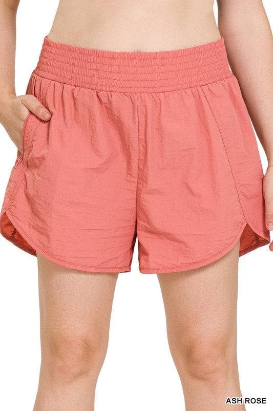 ZENANA Plus Windbreaker Smocked Waistband Running Shorts w/ Zip Pockets, 9 Colors - SwagglyLife Home & Fashion