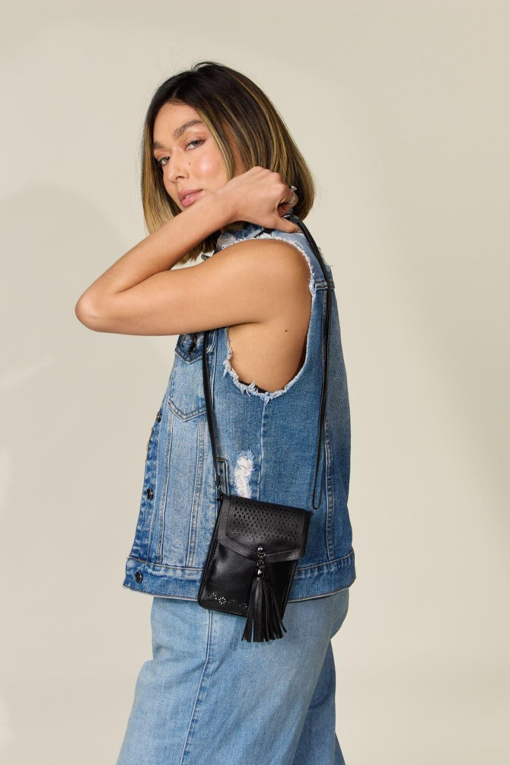 Zenana PU Leather Tassel Hollowed Crossbody Bag - SwagglyLife Home & Fashion