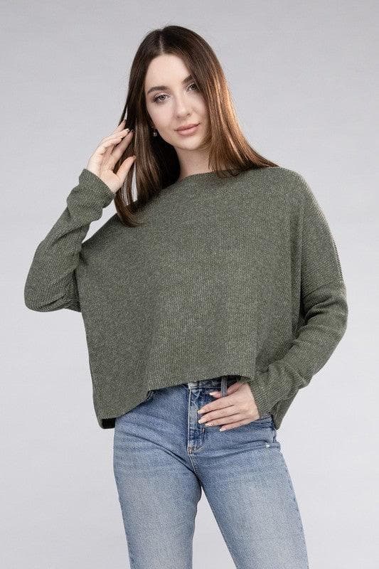 ZENANA Ribbed Dolman Long Sleeve Sweater, 9 Colors - SwagglyLife Home & Fashion